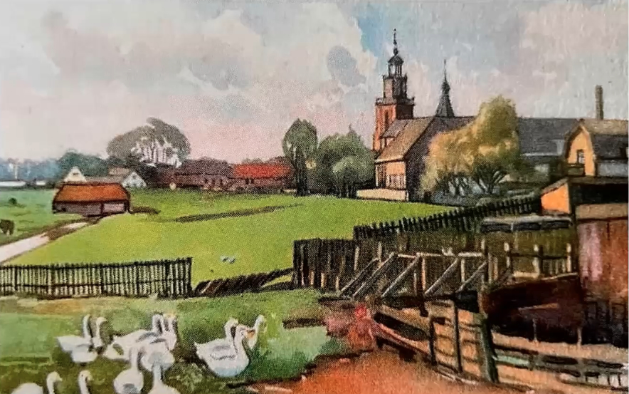 Aquarel van het Dorp Zoetermeer in 1934, Bernard van Vlijmen. 